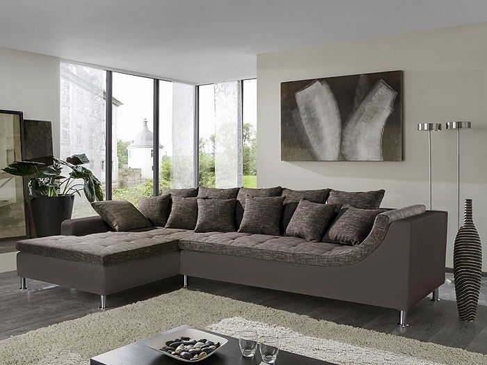 Eckcouch madeleine, 326x213cm, webst. braun beige kunstl ...